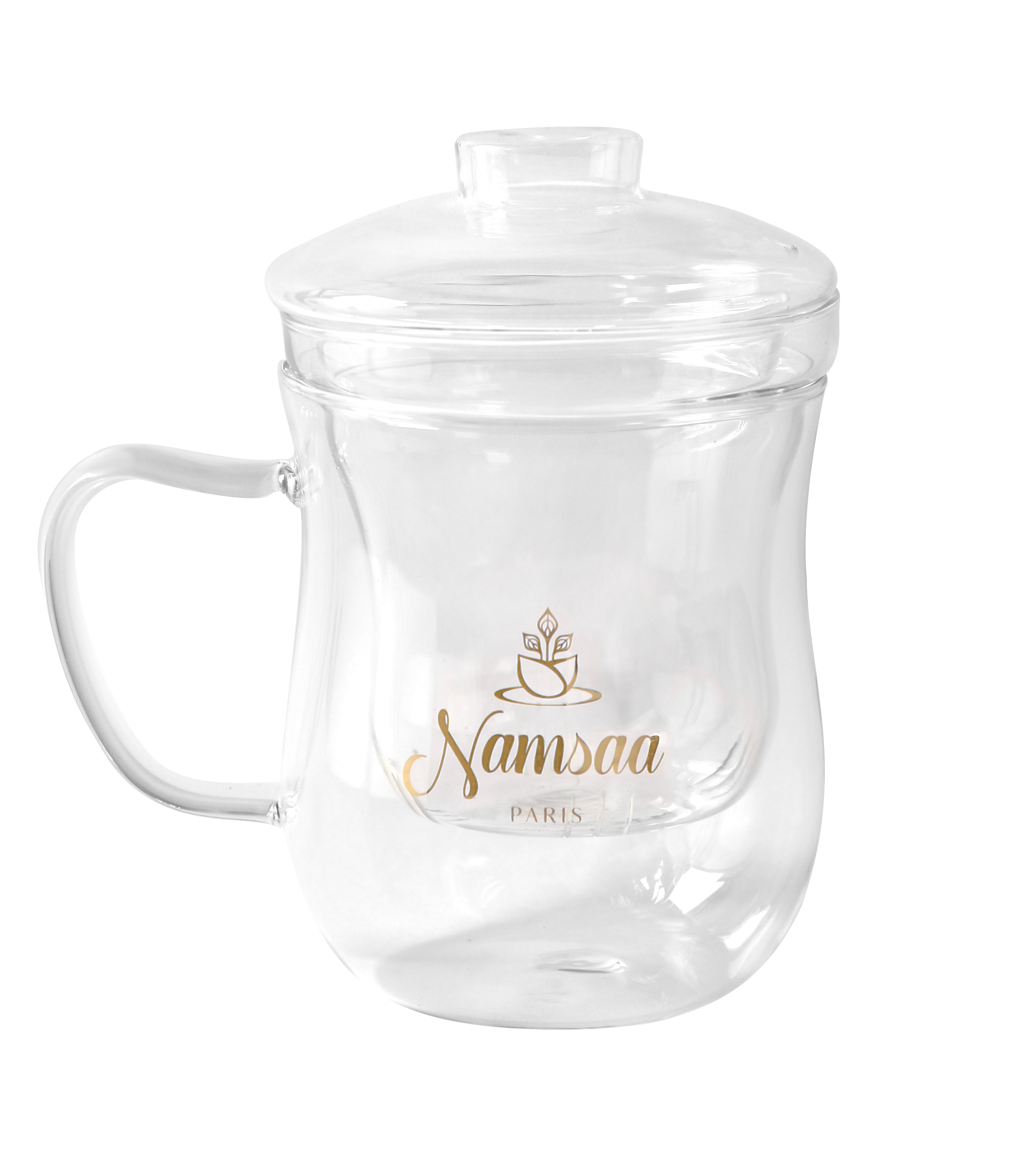 Tasse à thé en verre avec filtre et couvercle intégré – Namsaa